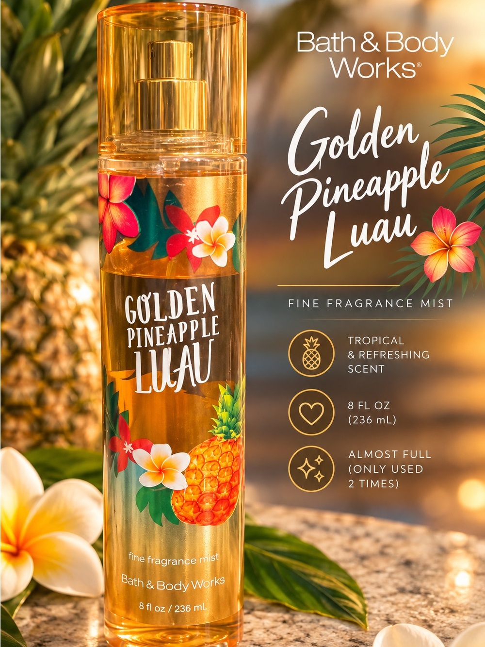 Bath & Body Works Golden Pineapple Luau Fine Fragrance Mist - almost full